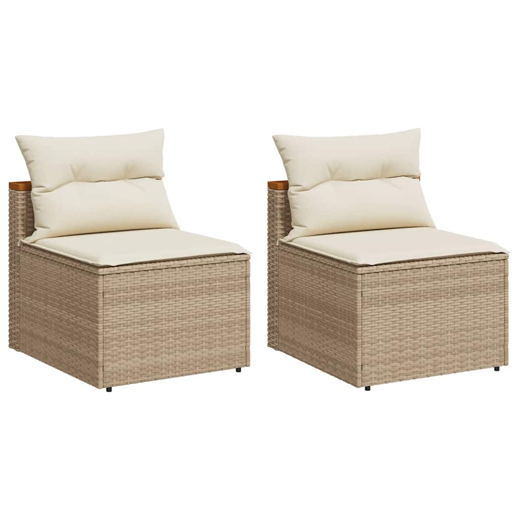 Trädgårdssoffor utan armstöd med dynor 2 st beige konstrotting