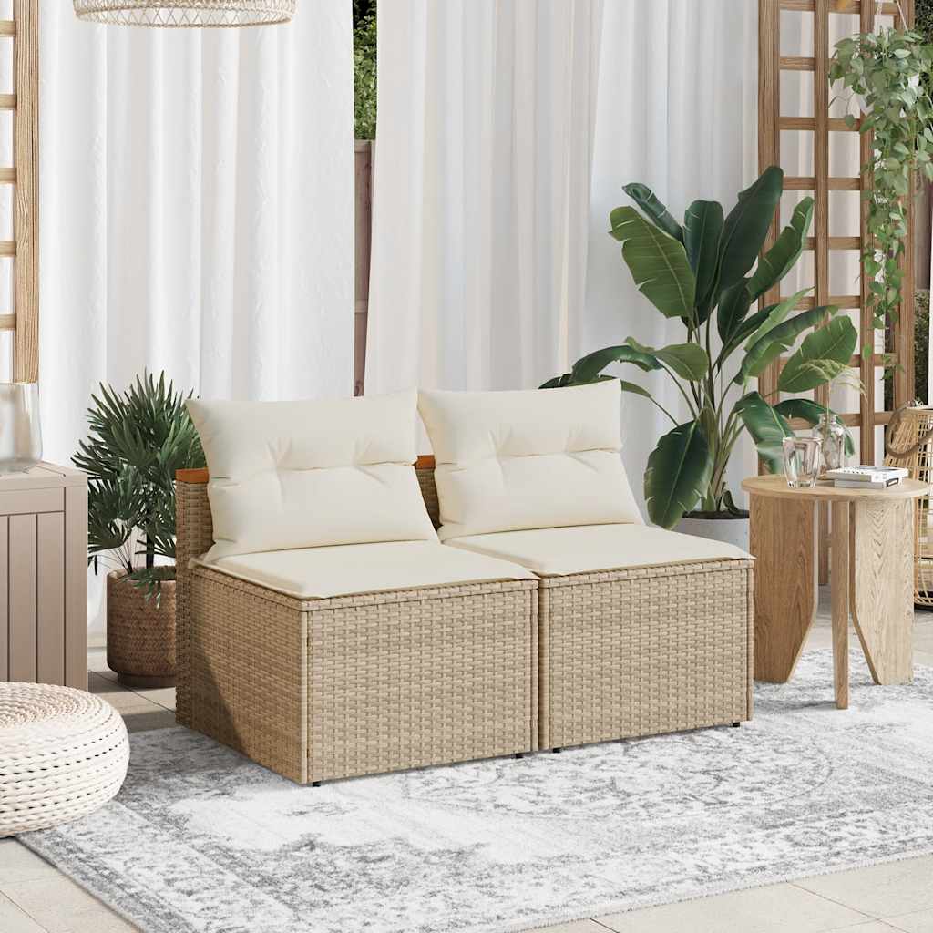 Trädgårdssoffor utan armstöd med dynor 2 st beige konstrotting
