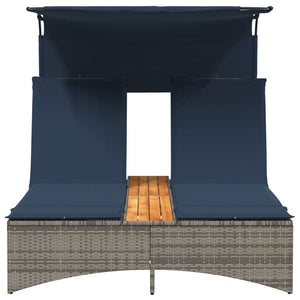 Dubbel solsäng med baldakin och kuddar grå polyrotting