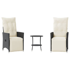 Caféset med dynor 3 delar svart konstrotting