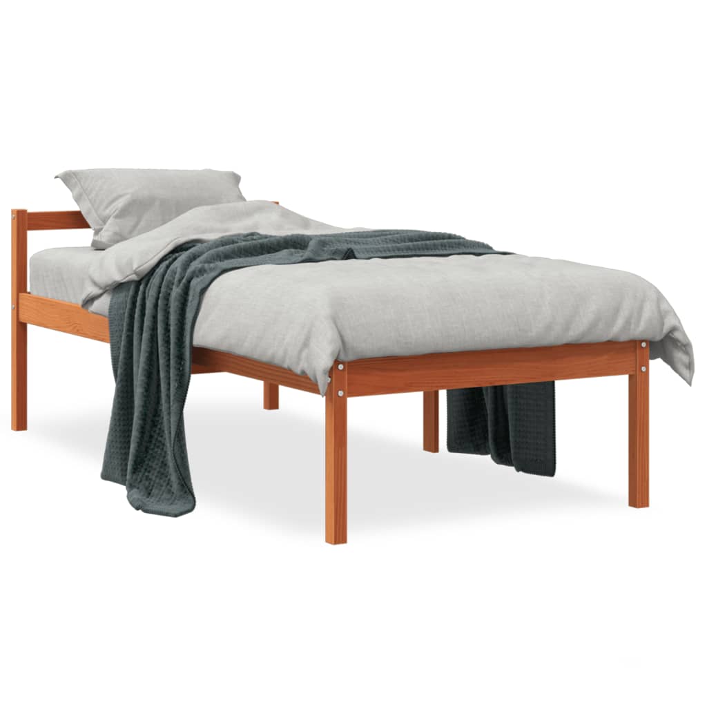 Sängram vaxad brun 90x190 cm massiv furu