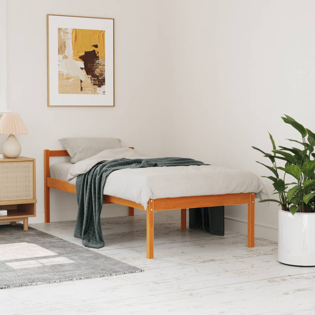Sängram vaxad brun 90x190 cm massiv furu