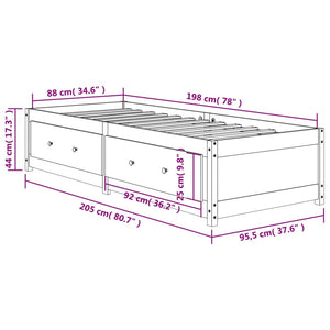 Dagbädd utan madrass vaxad brun 90x200 cm massiv furu