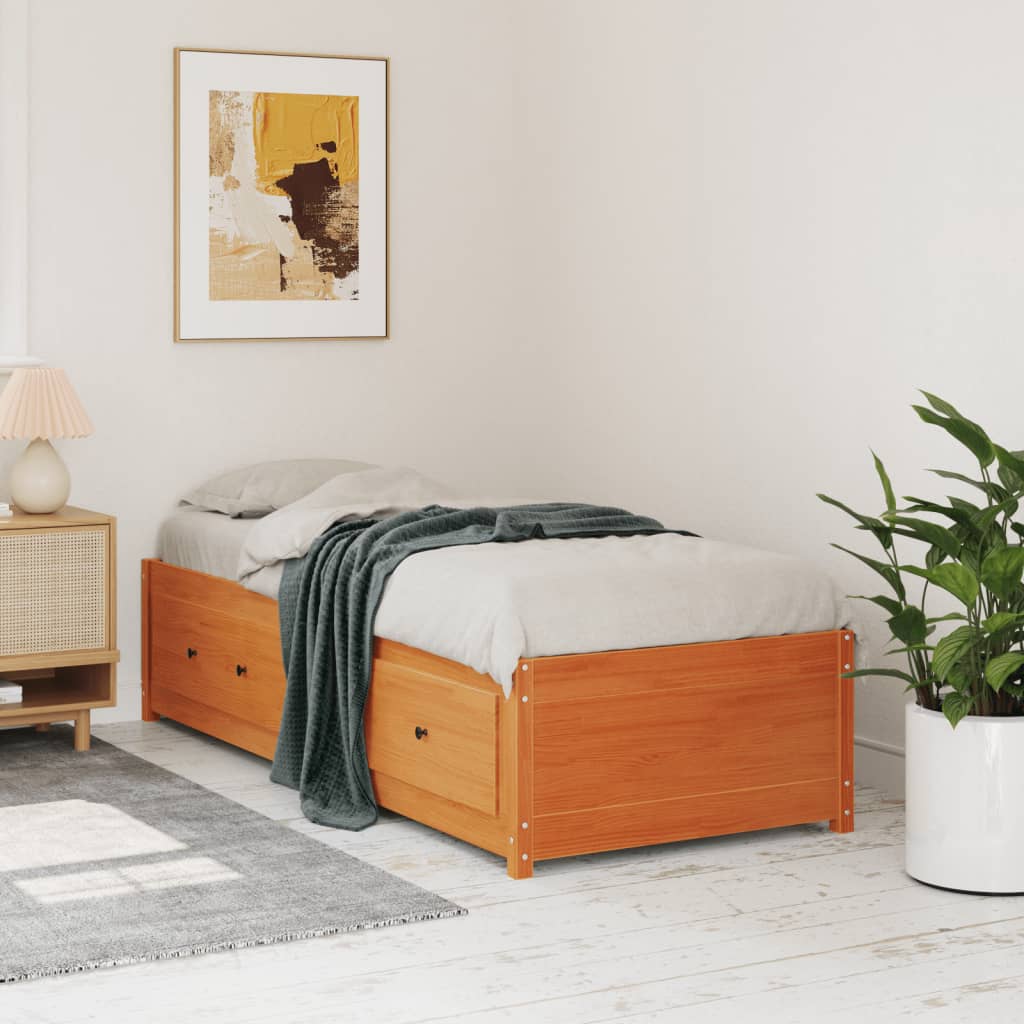 Dagbädd utan madrass vaxad brun 90x190 cm massiv furu