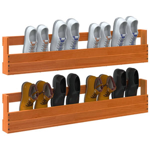 Väggmonterade skoställ 2 st vaxbrun 110x8,5x23,5cm massivt furu