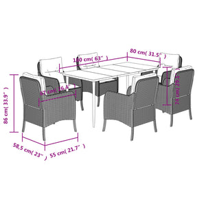 Matgrupp för trädgården med dynor 7 delar svart konstrotting