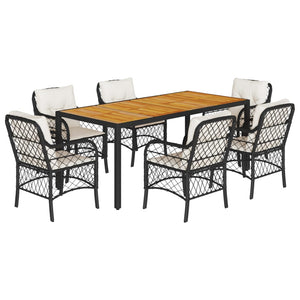 Matgrupp för trädgården med dynor 7 delar svart konstrotting