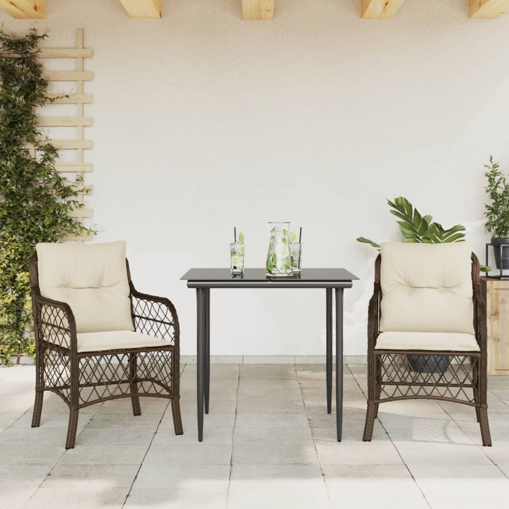 Bistrogrupp med dynor 3 delar brun konstrotting