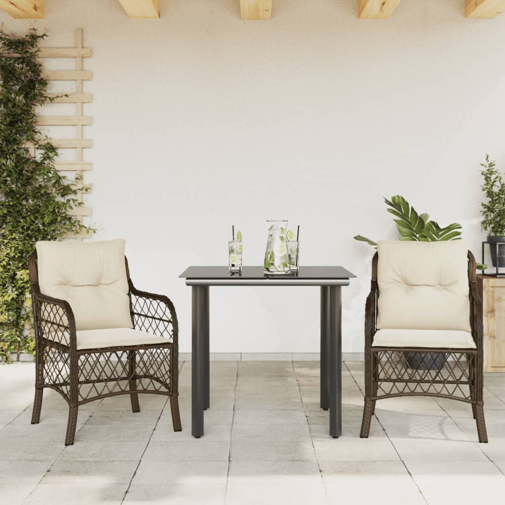 Bistrogrupp med dynor 3 delar brun konstrotting