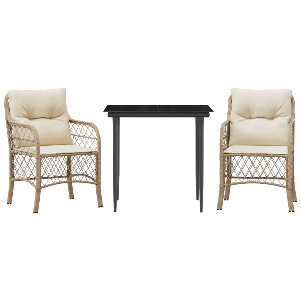 Bistrogrupp med dynor 3 delar beige konstrotting