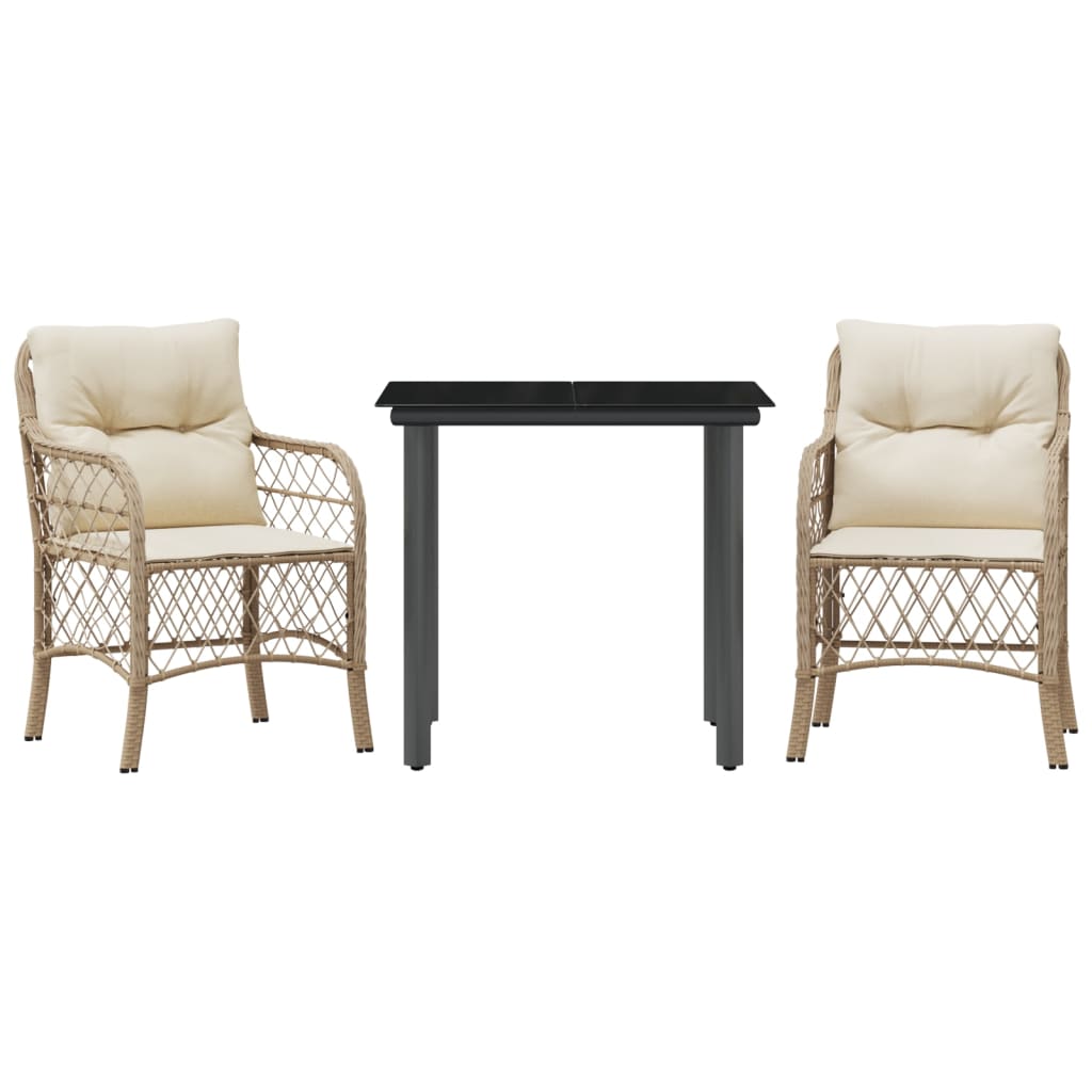 Bistrogrupp med dynor 3 delar beige konstrotting
