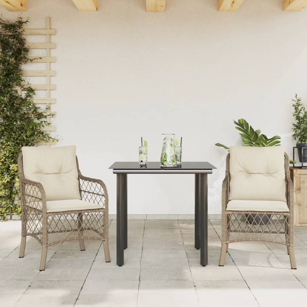 Bistrogrupp med dynor 3 delar beige konstrotting