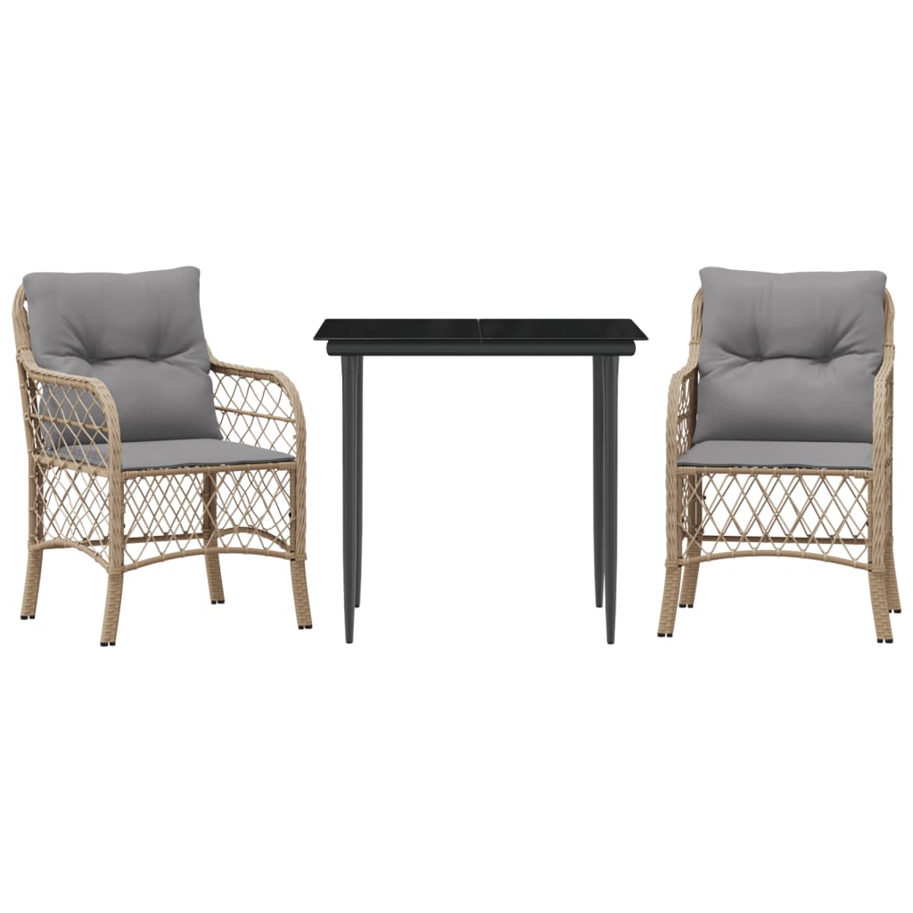 Bistrogrupp med dynor 3 delar mixbeige konstrotting