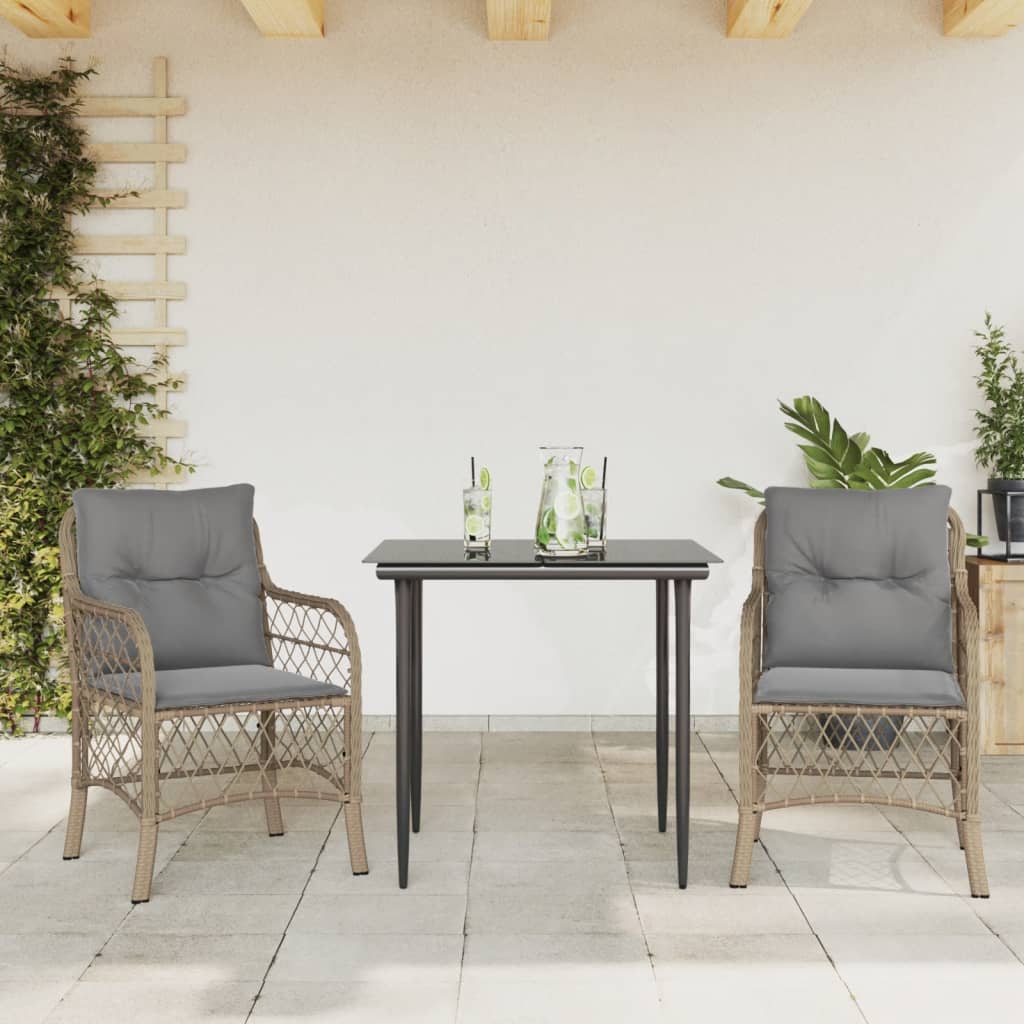 Bistrogrupp med dynor 3 delar mixbeige konstrotting