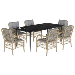 Matgrupp för trädgården med dynor 7 delar mixbeige konstrotting