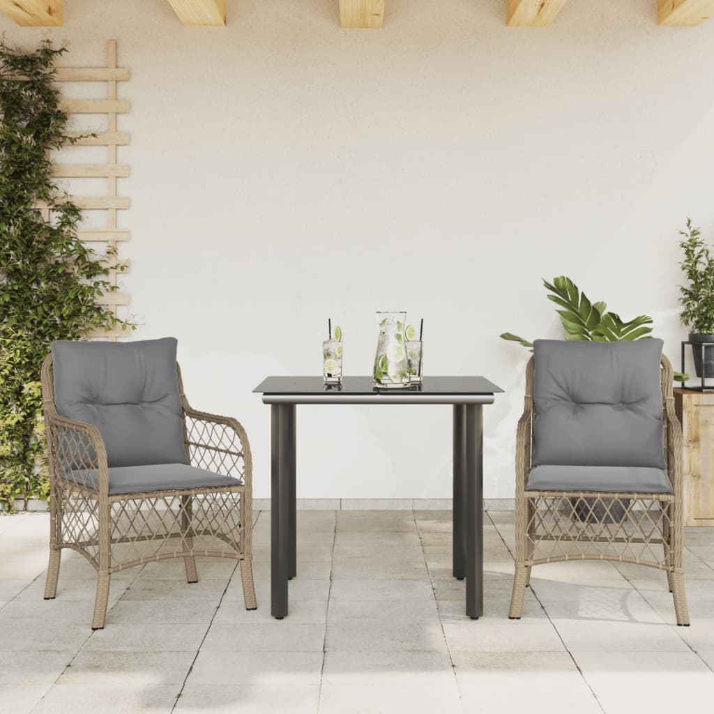 Bistrogrupp med dynor 3 delar mixbeige konstrotting
