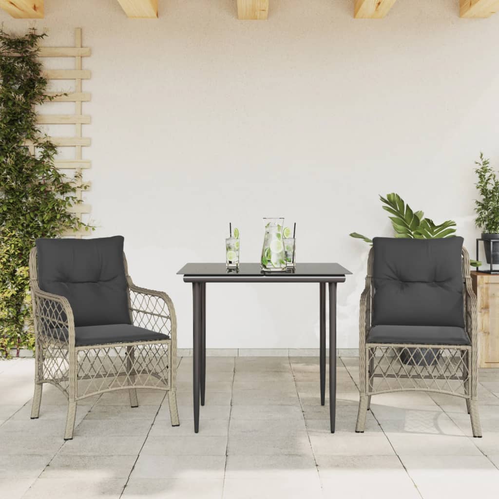 Bistrogrupp med dynor 3 delar ljusgrå konstrotting