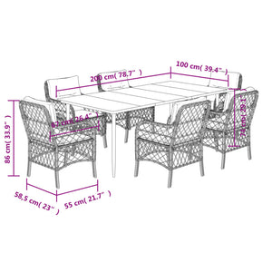Matgrupp för trädgården med dynor 7 delar ljusgrå konstrotting
