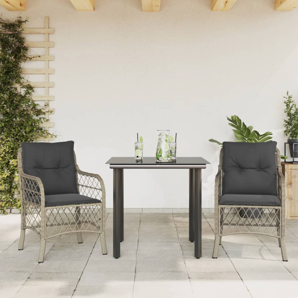 Bistrogrupp med dynor 3 delar ljusgrå konstrotting