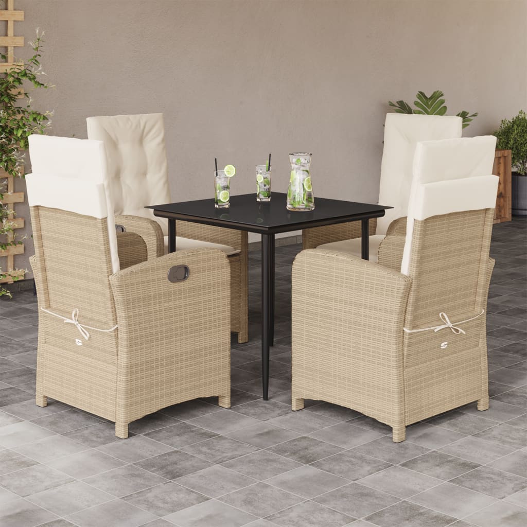 Matgrupp för trädgården med dynor 5 delar beige konstrotting