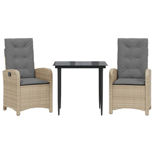 Matgrupp för trädgården med dynor 3 delar mixbeige konstrotting