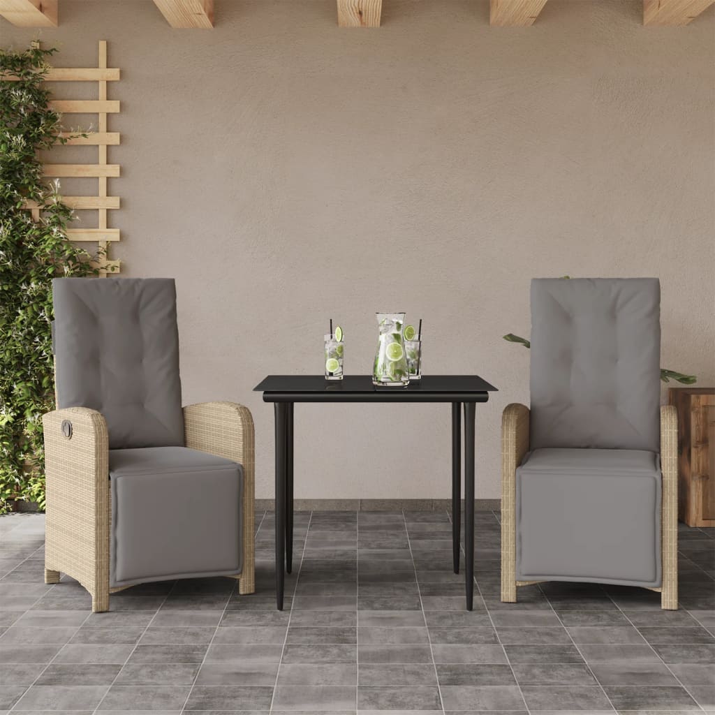 Bistrogrupp med dynor 3 delar beige konstrotting