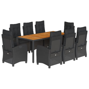 Matgrupp för trädgården med dynor 9 delar svart konstrottning