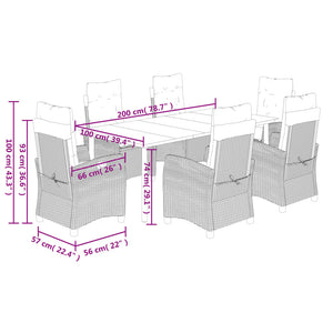 Matgrupp för trädgården med dynor 7 delar svart konstrotting