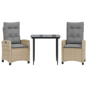 Matgrupp för trädgården med dynor 3 delar mixbeige konstrotting