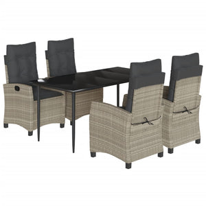 Matgrupp för trädgården med dynor 5 delar ljusgrå konstrottning