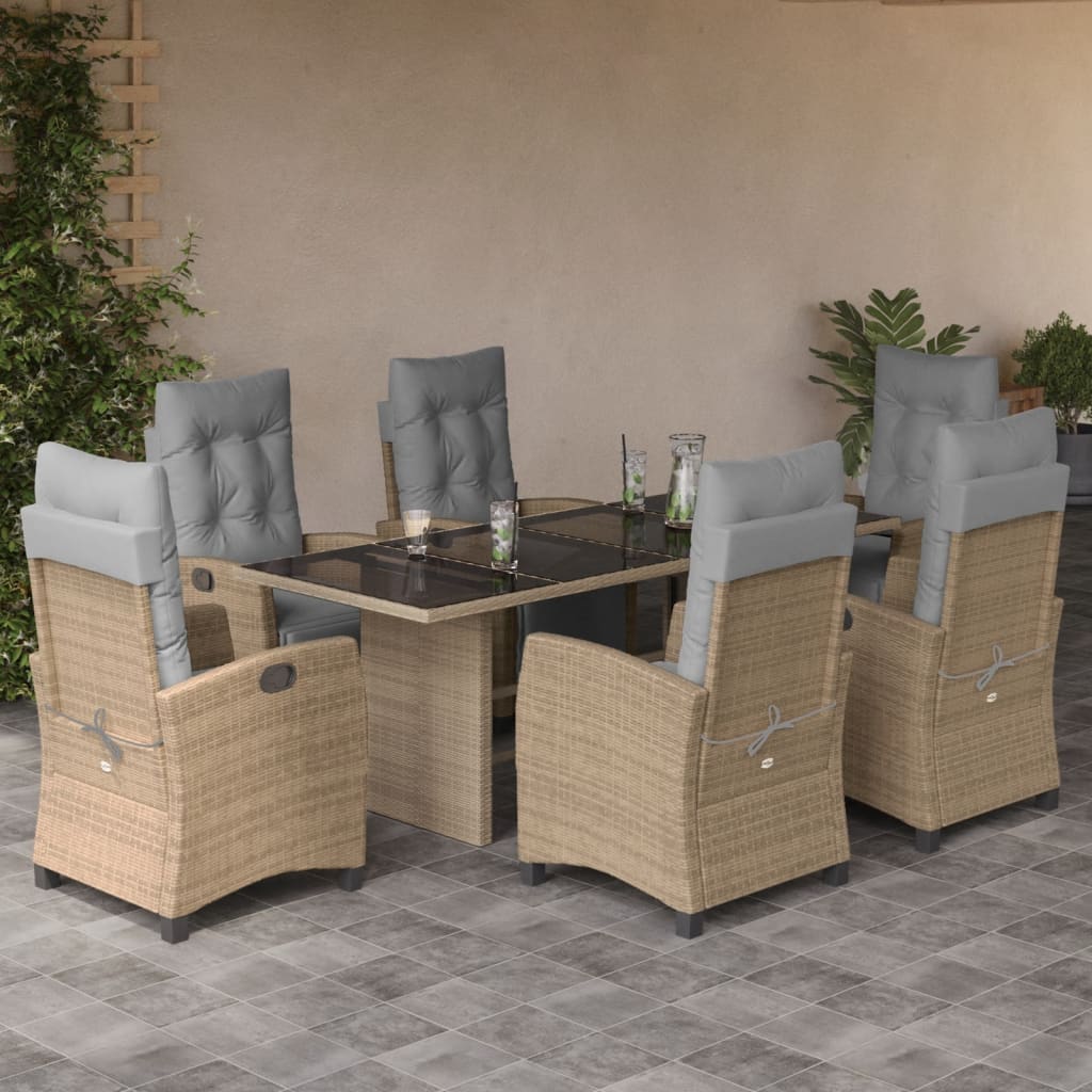 Matgrupp för trädgården med dynor 7 delar mixbeige konstrotting