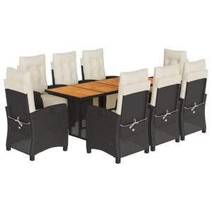 Matgrupp för trädgården med dynor 9 delar svart konstrottning