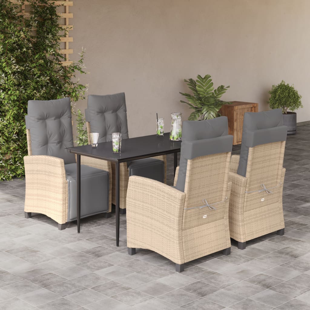 Matgrupp för trädgården med dynor 5 delar mixbeige konstrotting