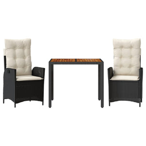 Matgrupp för trädgården med dynor 3 delar svart konstrotting