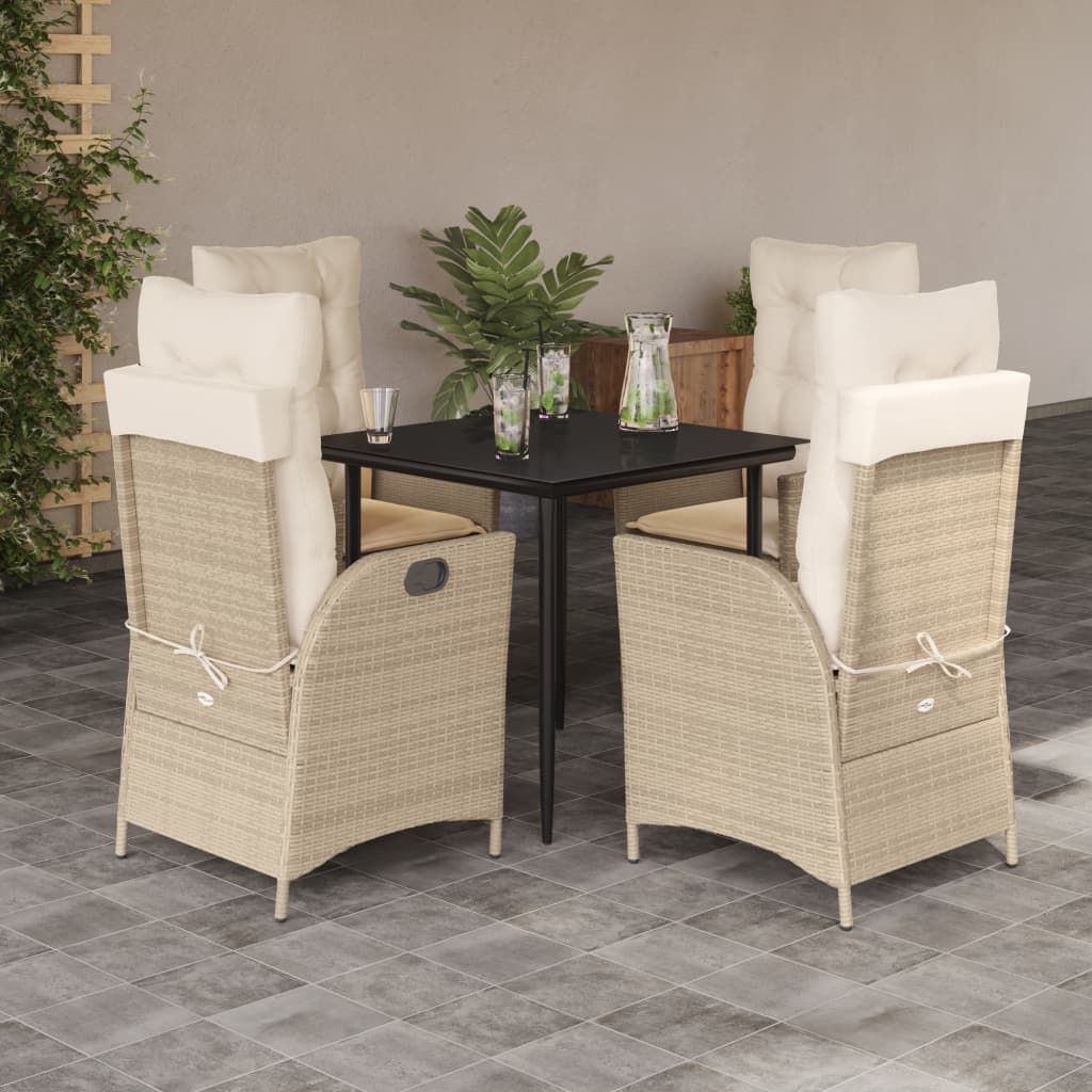 Matgrupp för trädgården med dynor 5 delar beige konstrotting