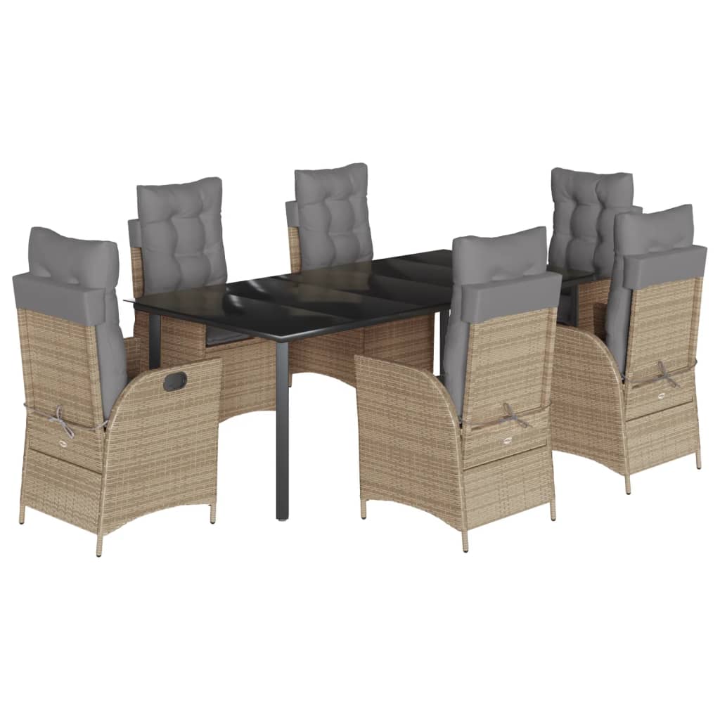 Matgrupp för trädgården med dynor 7 delar beige konstrotting