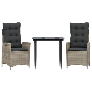 Matgrupp för trädgården med dynor 3 delar ljusgrå konstrottning