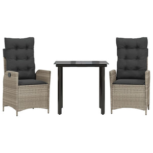 Matgrupp för trädgården med dynor 3 delar ljusgrå konstrottning