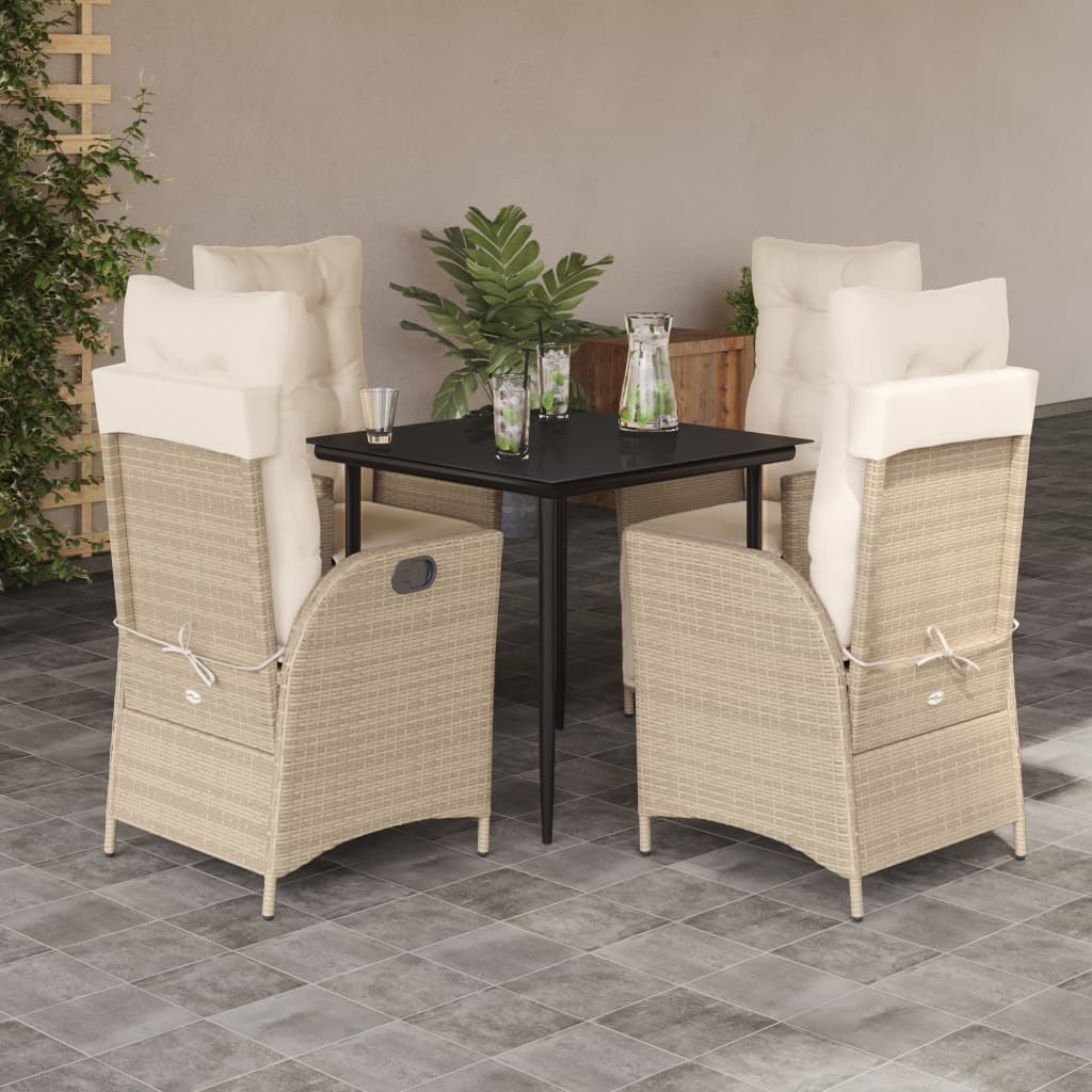 Matgrupp för trädgården med dynor 5 delar beige konstrotting