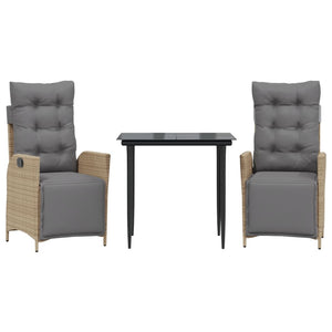 Matgrupp för trädgården med dynor 3 delar mixbeige konstrotting