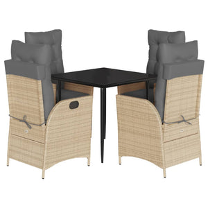 Matgrupp för trädgården med dynor 5 delar mixbeige konstrotting