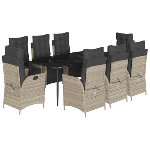 Matgrupp för trädgården med dynor 9 delar ljusgrå konstrotting