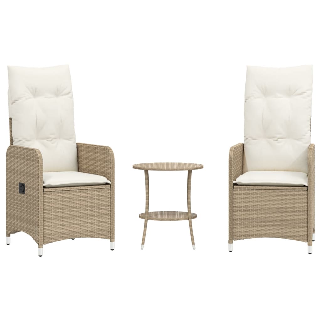 Justerbara trädgårdsstolar 2 st med bord beige konstrotting