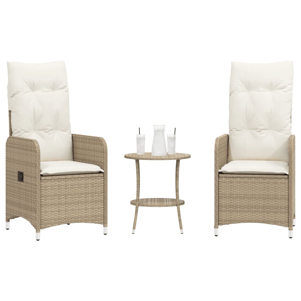 Justerbara trädgårdsstolar 2 st med bord beige konstrotting