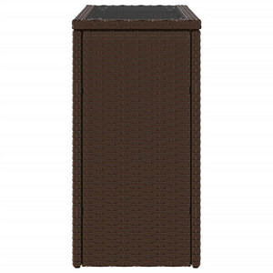 Trädgårdsbord med glasskiva brun 58x27,5x55 cm konstrotting