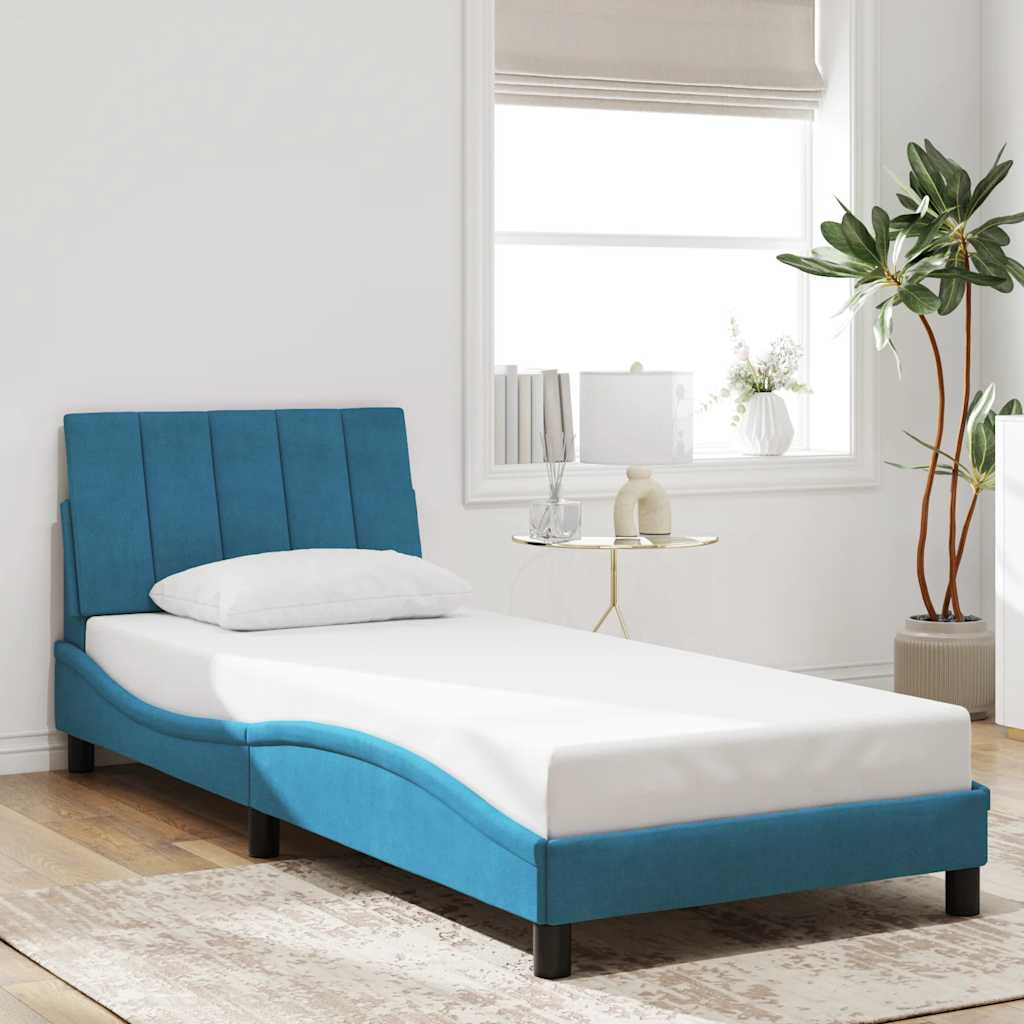 Bed Frame without Mattress "Hanko" Blue 80x200 cm Velvet