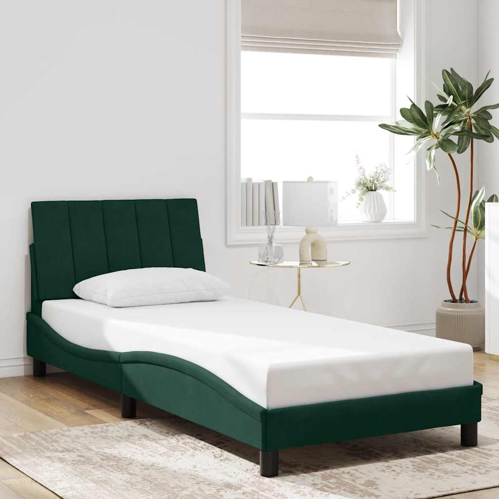 Bed Frame without Mattress "Hanko" Dark Green 90x200 cm Velvet