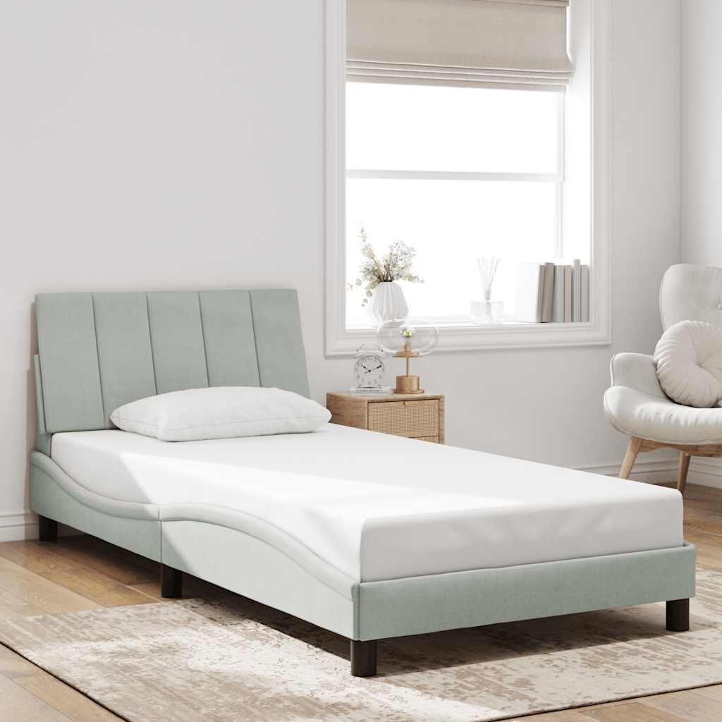 Bed Frame without Mattress "Hanko" Light Grey 100x200 cm Velvet