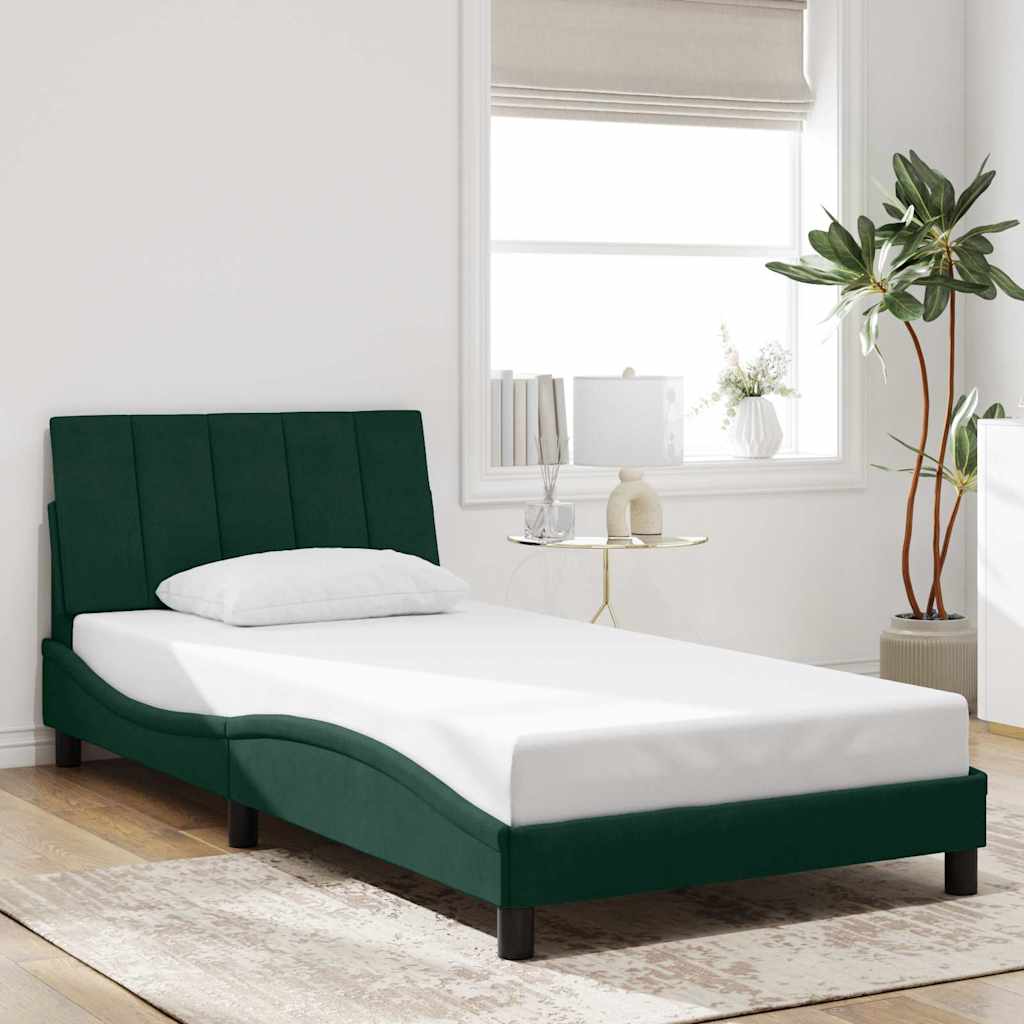 Bed Frame without Mattress "Hanko" Dark Green 100x200 cm Velvet
