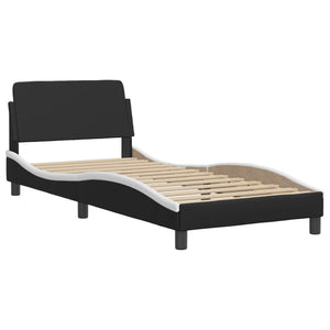 Bed Frame without Mattress "Hvar" Black and White 80x200 cm Faux Leather
